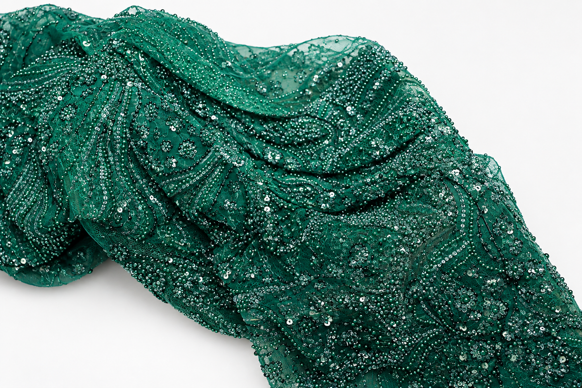 Green Sequin Embellished Tulle
