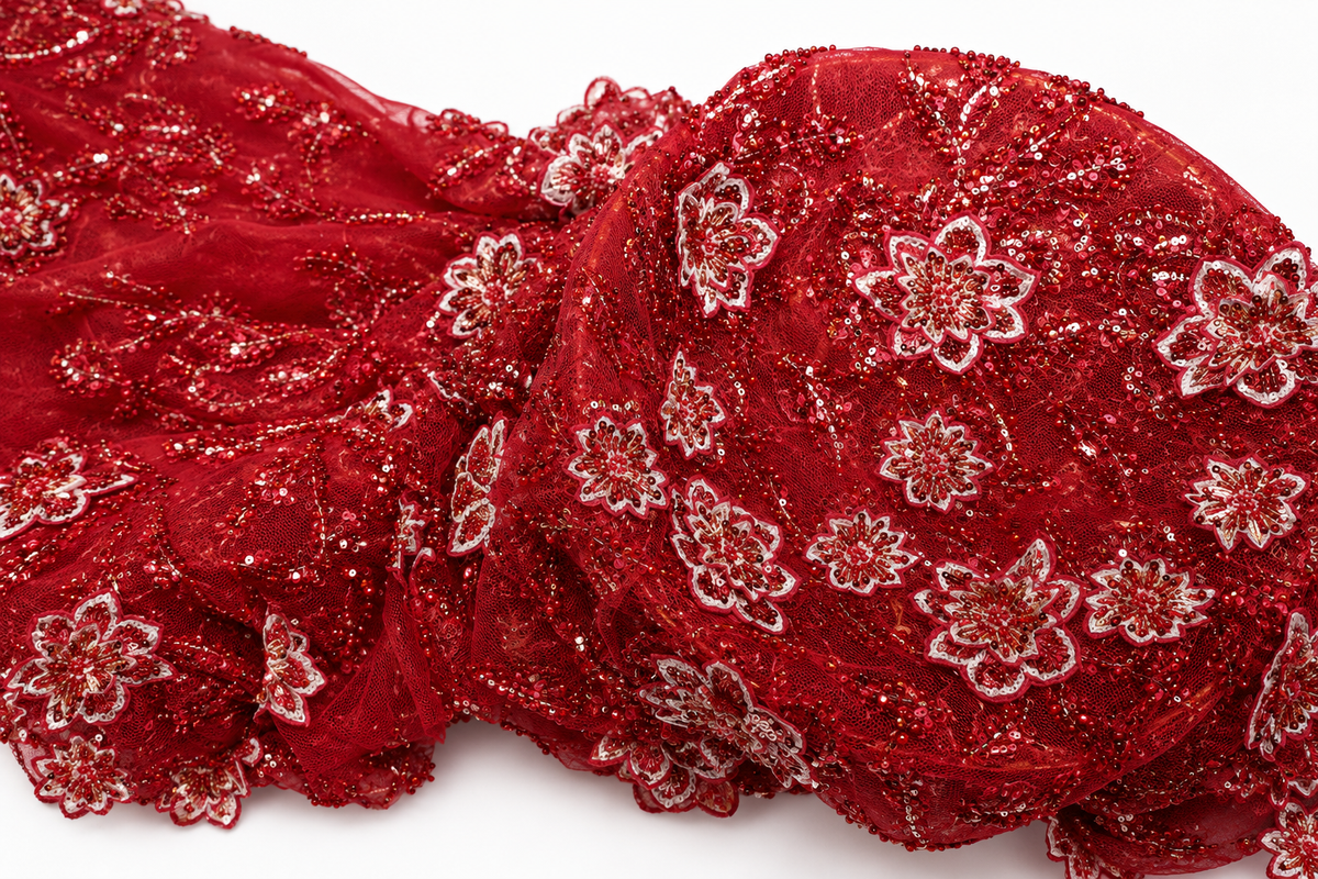 Burgundy Sequin Embellished Tulle
