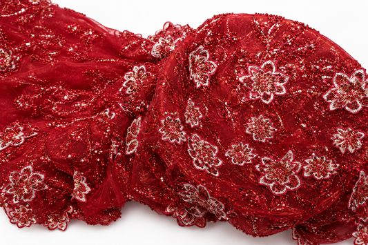 Burgundy Sequin Embellished Tulle
